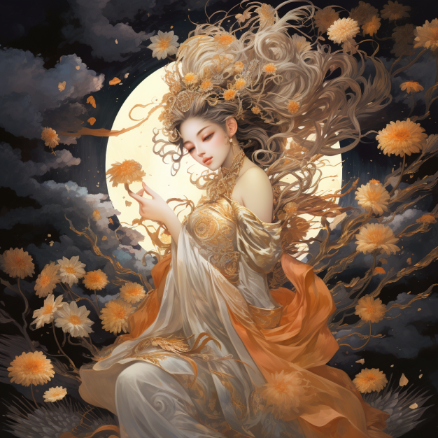 Asian Goddess of the Full Moon of September (or Chrysanthemum Moon)