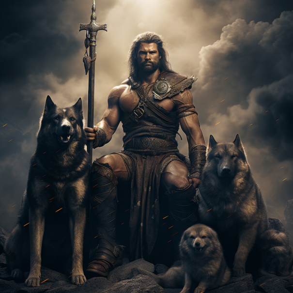 Greek God Ares and His Dog