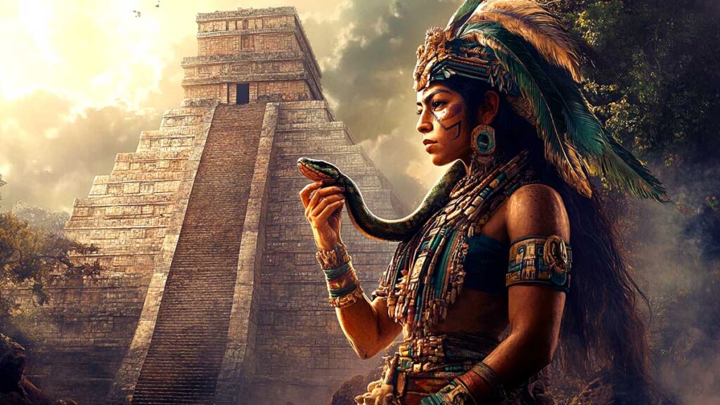 An ancient Aztec considering the Coatl Aztec Day Sign Serpent in Aztec Astrology