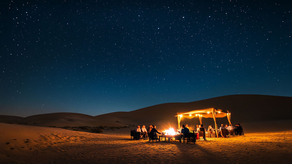 A tent with a star-watching party under the stars of Dubai